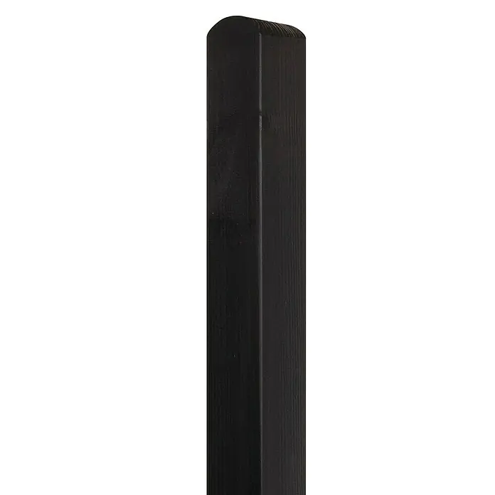 Andrewex Zaunpfosten - Länge: 125 cm, Anthrazit - Nahaufnahme eines eleganten schwarzen Holzpfostens mit abgerundeter Oberseite, ideal für stilvolle Zaun- oder Möbelprojekte.
