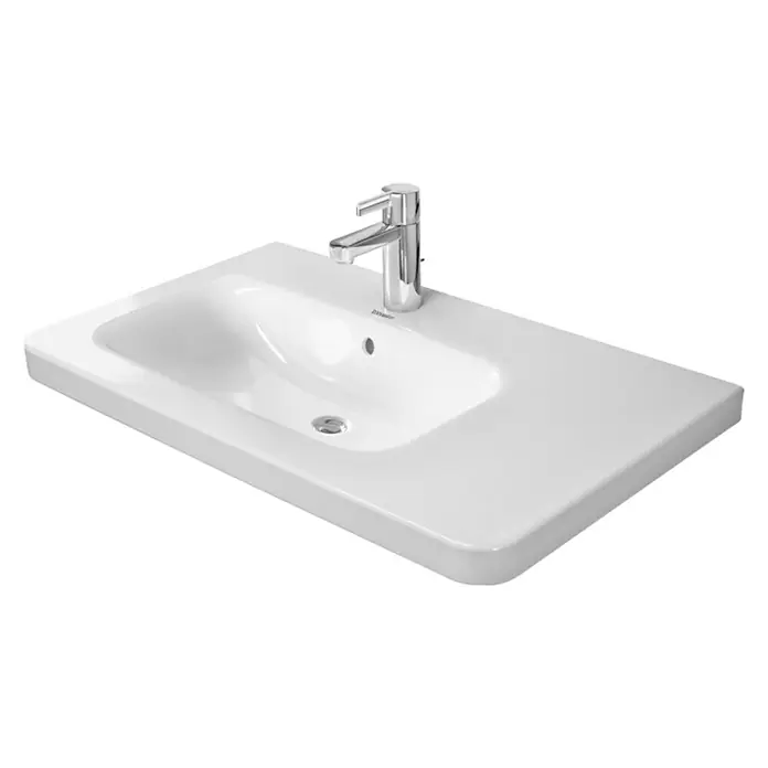 Duravit DuraStyle Waschtisch - 80 x 48 cm, Ohne Spezialglasur, Hahnloch: Links, Mit Überlauf, Weiß - Modernes Waschbecken aus weißer Keramik mit Chromarmatur. Das Becken hat ein elegantes, rechteckiges Design für jedes Badezimmer.