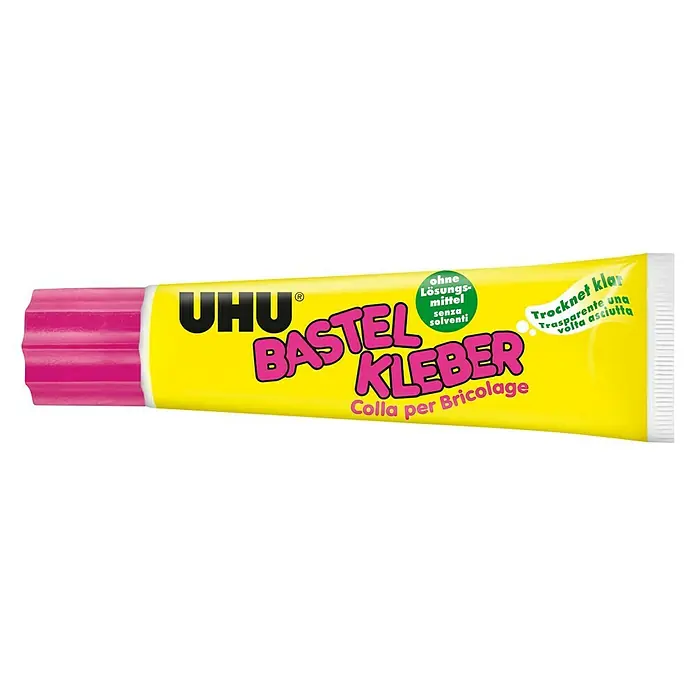 UHU Kleber-Ersatzkartusche - 90 g, Tube - Bild einer Tube UHU Bastelkleber, lösungsmittelfrei und transparent trocknend, ideal für Bastelarbeiten und Bricolage.