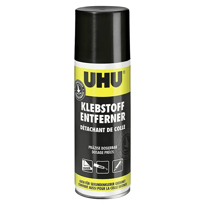 UHU Klebstoff-Entferner-Spray - Gelartig, 200 ml - UHU Klebstoffentferner: Effektive Lösung zur Entfernung von Kleberückständen, geeignet für verschiedene Oberflächen und auch für Sekundenkleber.