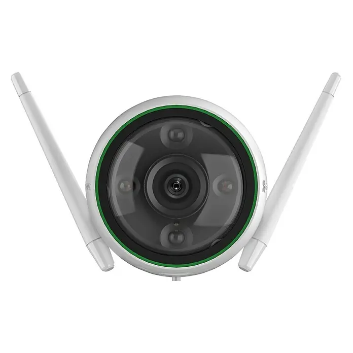 EZVIZ Cámara de vigilancia C3N - Blanco - Aquí hay un primer plano de una cámara de vigilancia con dos antenas. Esta cámara proporciona seguridad y vigilancia para su hogar o negocio.
