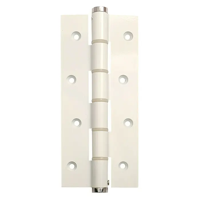 Justor Bisagra SA 180 - L x An x Al: 29 x 15,2 x 2,4 cm, Blanco - Una bisagra de puerta blanca con un pasador cilíndrico que conecta las dos placas, y orificios perforados para fijación.