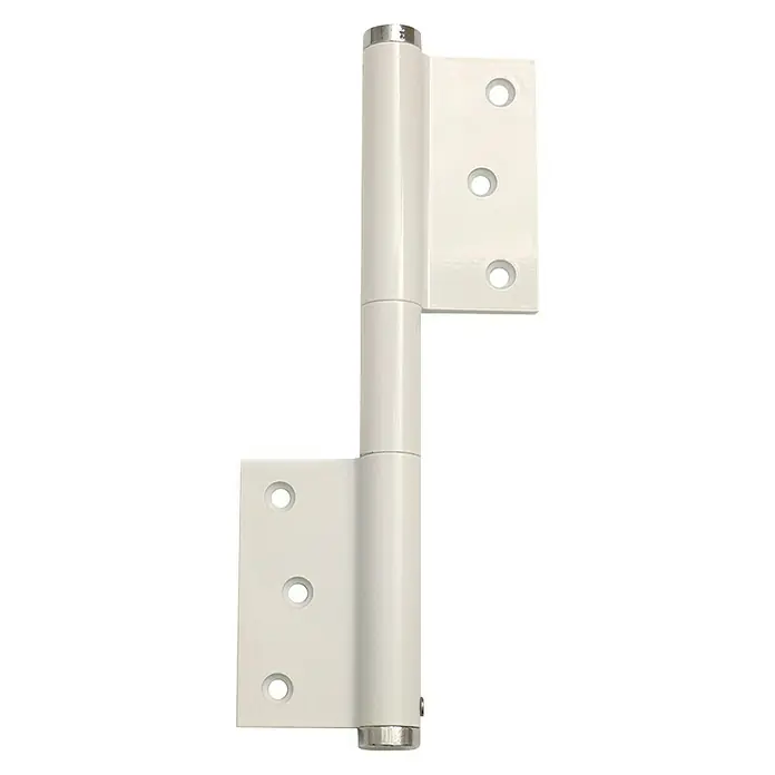 Justor Pernio bisagra MP 57 - Blanco - Imagen de una bisagra de puerta blanca con tapas plateadas. Ideal para puertas, ofrece estabilidad y estética limpia.