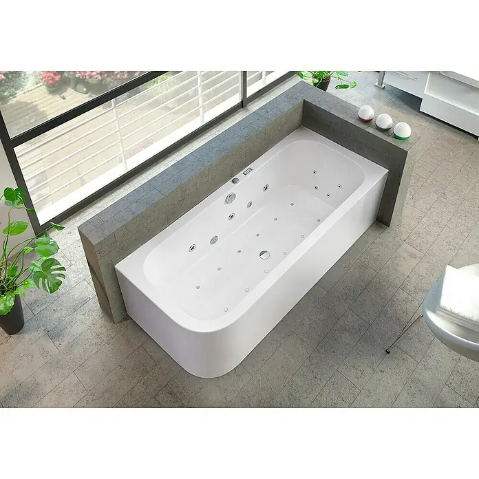 Ottofond Whirlpool Bonita - 180 x 80 cm, Sanitäracryl, Weiß, Linksseitig, Inklusive Ab- und Überlaufgarnitur - Luxuriöse, moderne Badewanne mit Whirlpool-Funktion, eingebaut in ein stilvolles Badezimmerdesign. Die ideale Entspannungsoase für Ihr Zuhause.