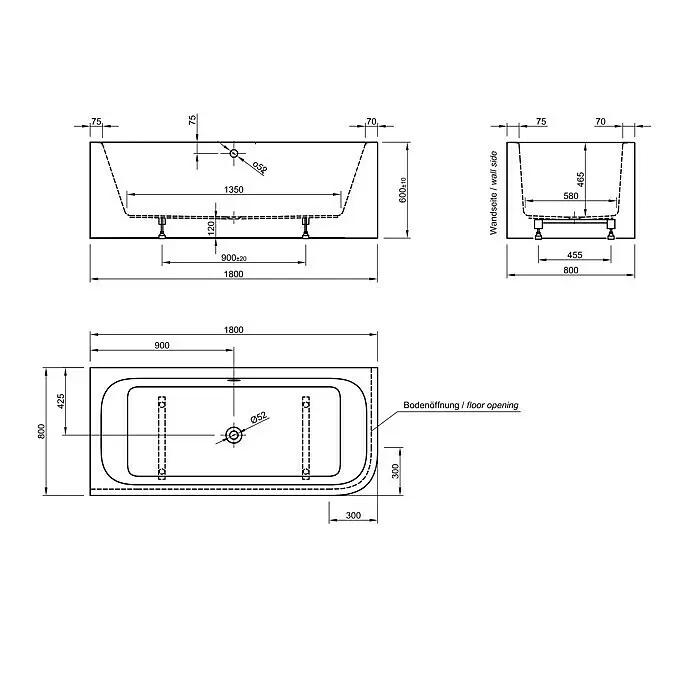 Ottofond Whirlpool Bonita180 x 80 cm, Sanitäracryl, Weiß, Silent, Rechtsseitig