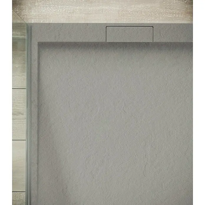 Ottofond Duschwanne Unico - L x B: 120 x 80 cm, Zementgrau - Graue Duschwanne mit einer unebenen Oberfläche und einem quadratischen Ablaufloch in der oberen Kante für ein modernes Badezimmerdesign.