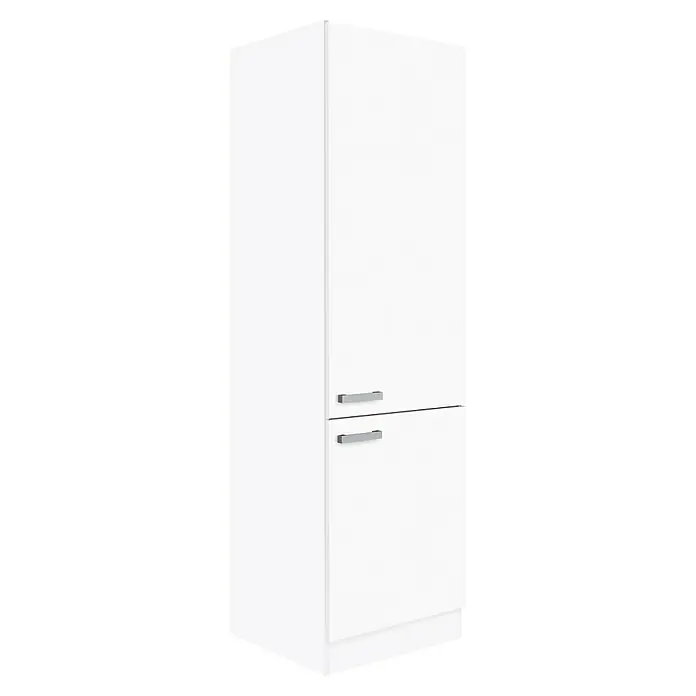 Optifit Salo214 Hochschrank 2 Fächer - 57,1 x 60 x 206,8 cm, Weiß - Ein schlichter, weißer Hochschrank mit zwei Türen und modernen, rechteckigen Griffen, ideal für zusätzlichen Stauraum in Küche oder Bad.