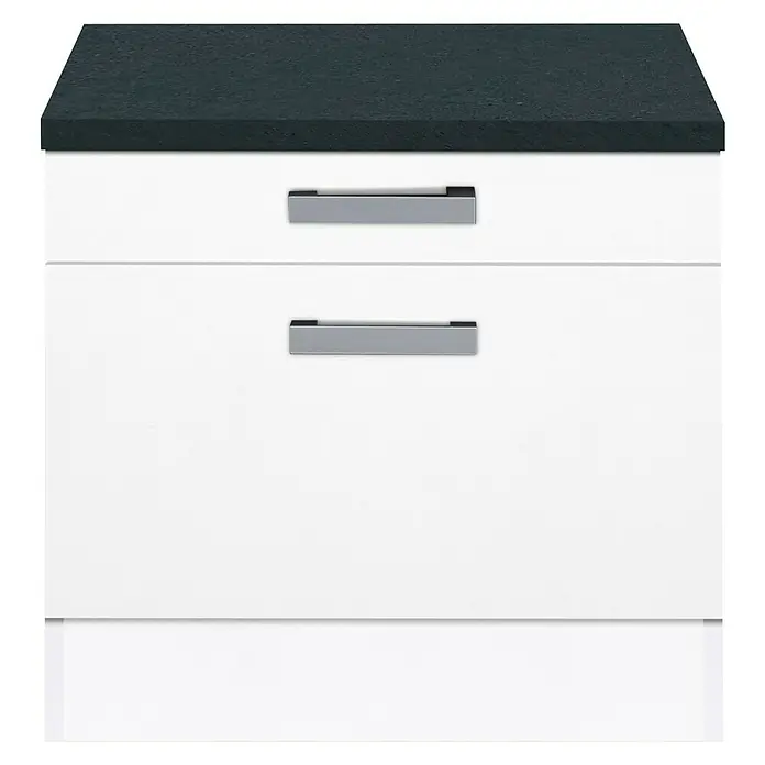Optifit Salo214 Unterschrank - 60 x 60 x 56,8 cm, Dekor Front: Weiß - Dieser stilvolle weiße Unterschrank mit dunkler Arbeitsplatte bietet praktischen Stauraum mit seinen zwei Schubladen und den eleganten Griffen.