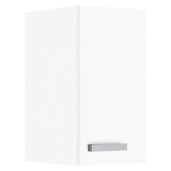 Optifit Salo214 Hängeschrank - 34,6 x 40 x 57,6 cm, Weiß - Ein weißer Küchenschrank mit einem horizontalen, rechteckigen Griff aus Metall.