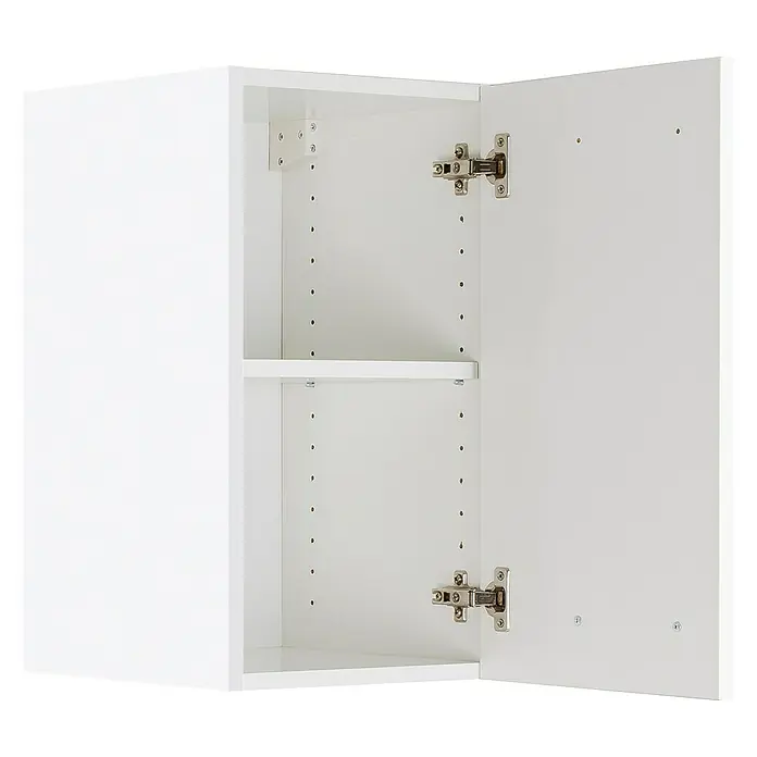 Optifit Salo214 Hängeschrank - 34,6 x 40 x 57,6 cm, Weiß - Weißer Hängeschrank mit offener Tür und einem Regal. Der moderne Küchenschrank bietet Stauraum und passt perfekt in jedes Küchendesign.