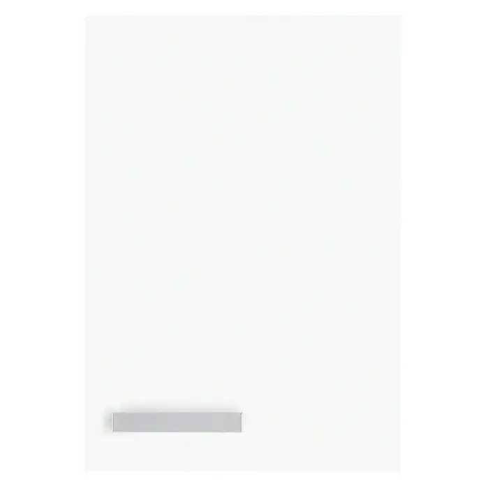 Optifit Salo214 Hängeschrank - 34,6 x 50 x 57,6 cm, Weiß - Das Bild zeigt ein elegantes, weißes Schrankelement mit einem modernen, silbernen Griff, ideal für ein minimalistisches Küchendesign.