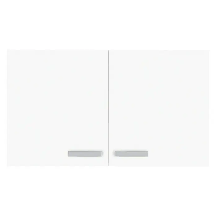 Optifit Salo214 Hängeschrank - 34,6 x 100 x 57,6 cm, Weiß - Diese Aufnahme zeigt einen weißen Hängeschrank mit zwei Türen und silberfarbenen Griffen. Das Möbelstück wirkt modern und minimalistisch.