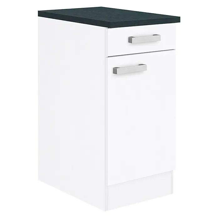 Optifit Salo214 Unterschrank - 60 x 40 x 84,8 cm, Weiß, 2 Griffe - Elegantes weißes Unterschrank-Möbelstück mit zwei Schubladen und stilvollen silberfarbenen Griffen, ideal für moderne Küchen.