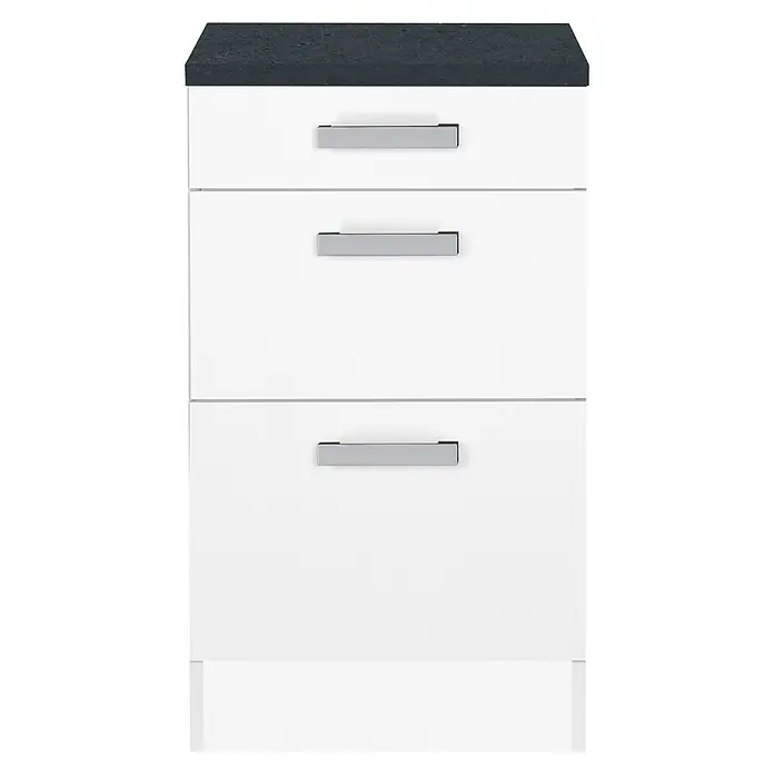 Optifit Salo214 Unterschrank - 60 x 50 x 84,8 cm, Weiß, 3 Schubkästen - Elegantes Sideboard mit drei weißen Schubladen und einer dunklen Oberseite. Ideal für stilvolle Aufbewahrung in jedem Raum.