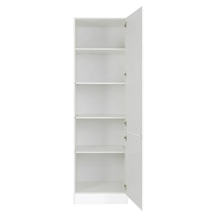 Optifit Salo214 Hochschrank 2 Fächer - 57,1 x 60 x 206,8 cm, Weiß - Aufnahme eines weißen, offenen Schranks mit fünf Einlegeböden, der viel Stauraum bietet und durch sein schlichtes Design überzeugt.