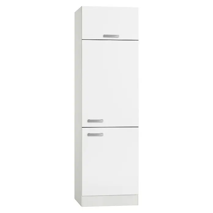 Optifit Salo214 Hochschrank 3 Fächer - 57,1 x 60 x 206,8 cm, Weiß - Dieser elegante, weiße Schuhschrank bietet stilvollen Stauraum. Das schlichte Design mit den silbernen Griffen passt perfekt in jeden Flur.