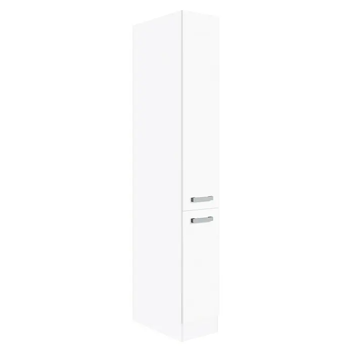 Optifit Salo214 Apotheker-Hochschrank - B x T x H: 30 x 57,1 x 206,8 cm, Weiß - Hier ist ein weißer Hochschrank mit zwei Schubladen und silbernen Griffen. Er ist schlicht und modern und bietet viel Stauraum.