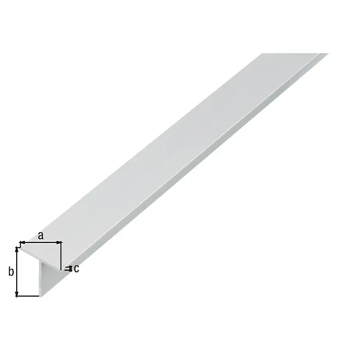 Alberts Perfil en T - 2.600 x 25 x 25 mm, Espesor: 2 mm, Blanco - Imagen de un perfil de aluminio en forma de T, que se puede utilizar para diversas aplicaciones en la construcción y el diseño de interiores.