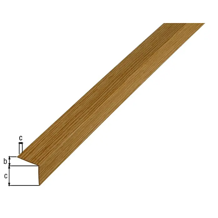 Alberts Perfil angular - 2.600 x 20 x 20 mm, Espesor: 1,5 mm, Plástico, Roble claro - Perfil de ángulo de escalera de madera con dimensiones b y c para uso interior, ideal para la transición entre escaleras y otros revestimientos.