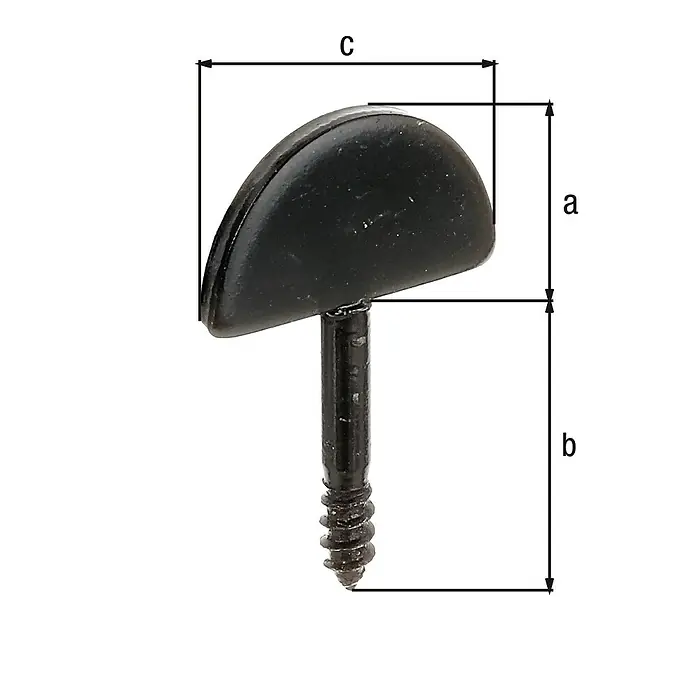 Alberts Tope de cierre para postigos - An x L: 34 x 55,5 mm, Negro - Tornillo negro con cabeza hemisférica, etiquetado con las dimensiones a, b y c. Ideal para muebles y proyectos de bricolaje.