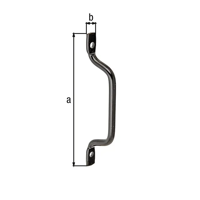 Alberts Tirador alargado - Acero - Representación de un tirador de puerta negro, etiquetado con las dimensiones a y b indicadas por flechas en la imagen.