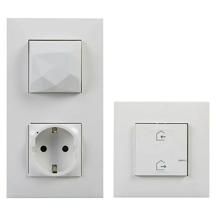 Legrand Valena Next with Netatmo Set de mecanismos Starter - 2 ud., Blanco - Interruptores blancos y un enchufe con diseño minimalista.