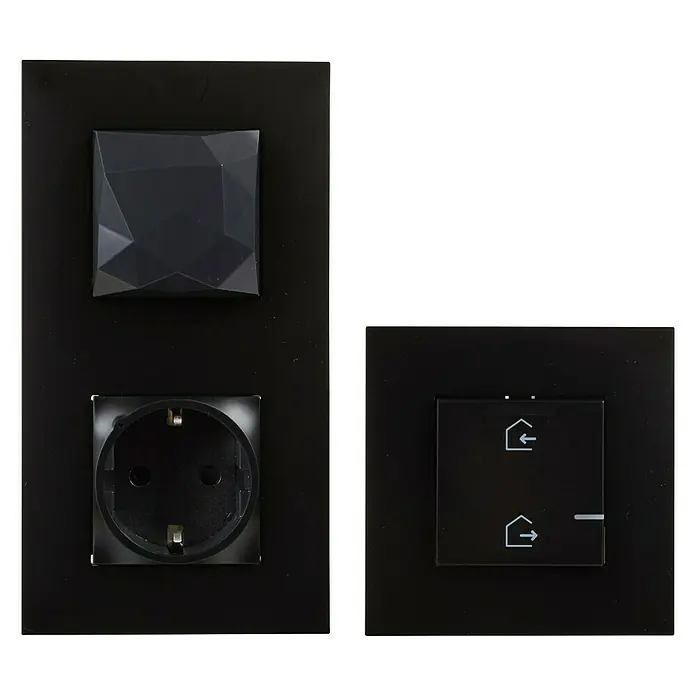 Legrand Valena Next with Netatmo Set de mecanismos Starter - 2 ud., Negro - Elegante juego de interruptor y enchufe negro. El juego incluye un interruptor con inserto decorativo y un enchufe con enchufe Schuko.