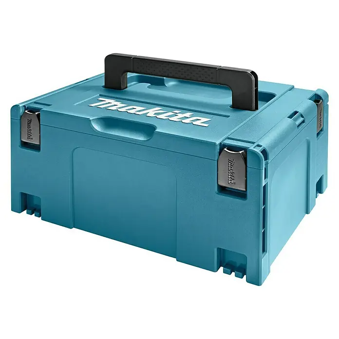 Makita Maschinenkoffer MAKPAC Gr. 3 - L x B x H: 395 x 295 x 215 mm - Werkzeugkoffer von Makita in Türkis mit schwarzem Griff. Perfekt für die Aufbewahrung und den Transport von Werkzeugen und Zubehör.
