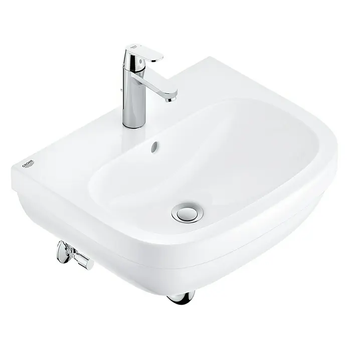 Grohe Waschtisch-Set Euro - 60 x 48 cm, Ohne Spezialglasur, Hahnloch: Mitte, Mit Überlauf, Weiß - Das Waschbecken mit Armatur ist elegant und modern gestaltet und passt ideal in jedes Badezimmer.