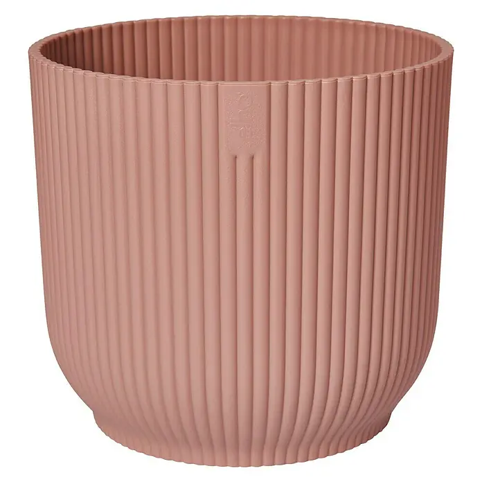 Elho Maceta para planta Vibes fold - Dimensiones externas (Ø x Al): 14 x 13 cm, Plástico, Rosa claro - Maceta acanalada en un delicado tono rosa. Su diseño sencillo y las líneas verticales lo convierten en un elemento decorativo para plantas y flores.