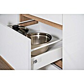 Respekta Premium Küchenzeile GLRP345HESGGKE (Breite: 345 cm, Mit Elektrogeräten, Grau Hochglanz)