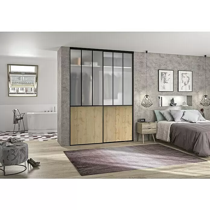 Optimum Schiebetür-Bau-Set Eiche/Frostglas - 180 x 250 cm, Eiche - Stimmungsaufnahme
