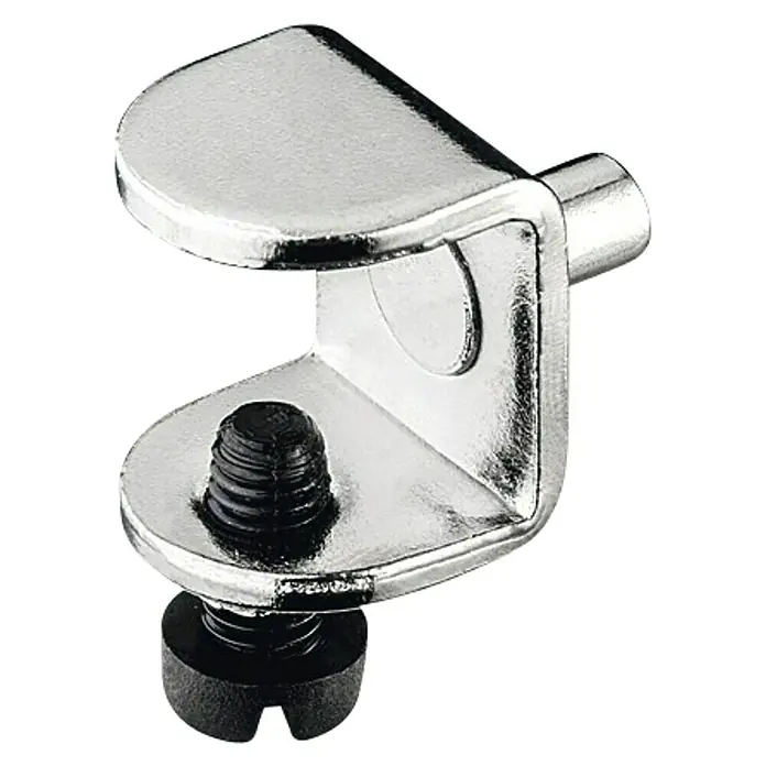 Häfele Soporte de pared para estantes de cristal - Para grosor de 12/13 mm, Níquel, 2 pzs. - Soporte metálico para estantes con tornillo para sujetar de forma segura estantes de vidrio o bastidores.