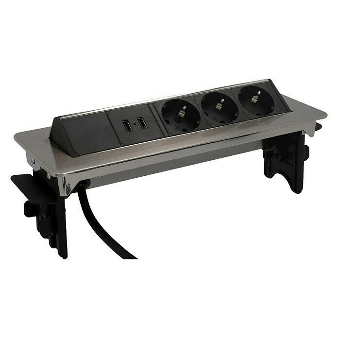 UniTEC Tischsteckdose (Versenkbar, 3-fach, Silber, 2 USB-Anschlüsse,  Kabellänge: 2 m) | BAUHAUS