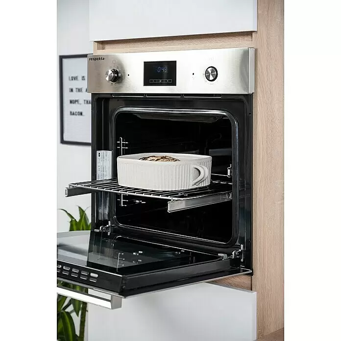 Respekta Premium Küchenzeile Lorena - Breite: 270 cm, Weiß, Hochglänzend, Dekor Arbeitsplatte: Holzoptik, Mit Elektrogeräten - Detailaufnahme