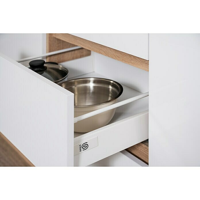 Respekta Premium Küchenzeile GLRP270HESW (Breite: 270 cm, Mit Elektrogeräten, Weiß Hochglanz)