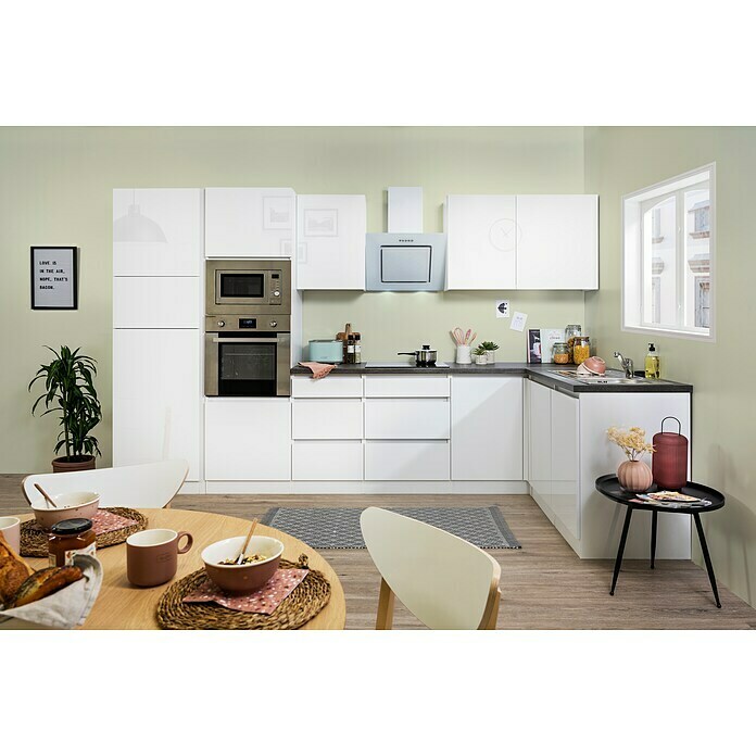 Respekta Premium Cocina esquinera (345 x 172 cm, Con dispositivos eléctricos, Blanco de alto brillo)