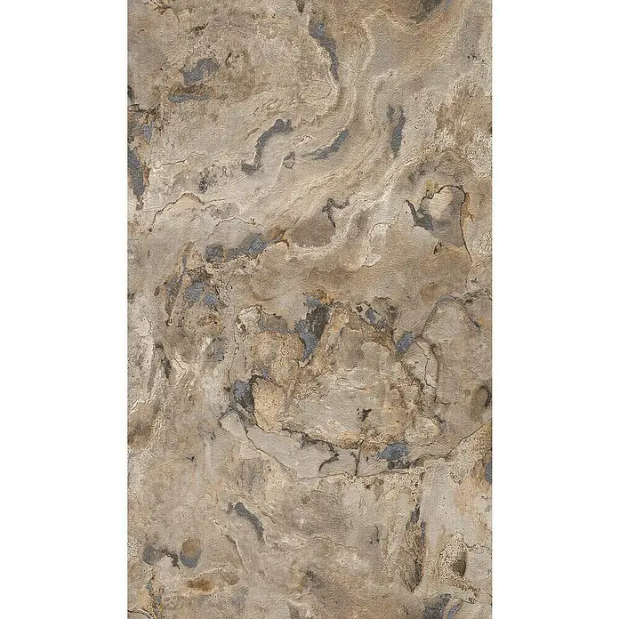 Rasch Vliestapete Steinmaserung - Natur/Gold/Grau, Steinoptik, 10,05 x 0,53 m - Nahaufnahme einer Wand mit beiger Steinmusterung, ideal für Texturen und Hintergründe.