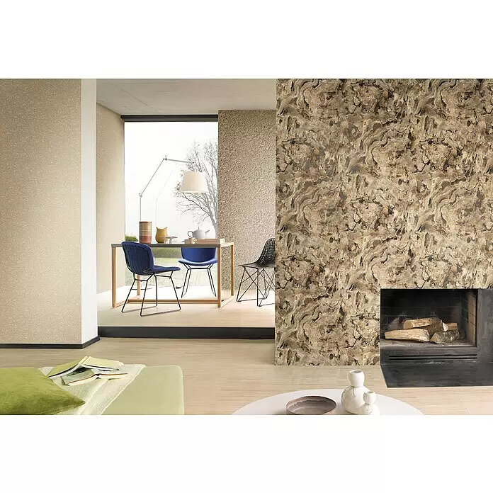 Rasch Vliestapete Steinmaserung - Natur/Gold/Grau, Steinoptik, 10,05 x 0,53 m - Anwendungsbeispiel