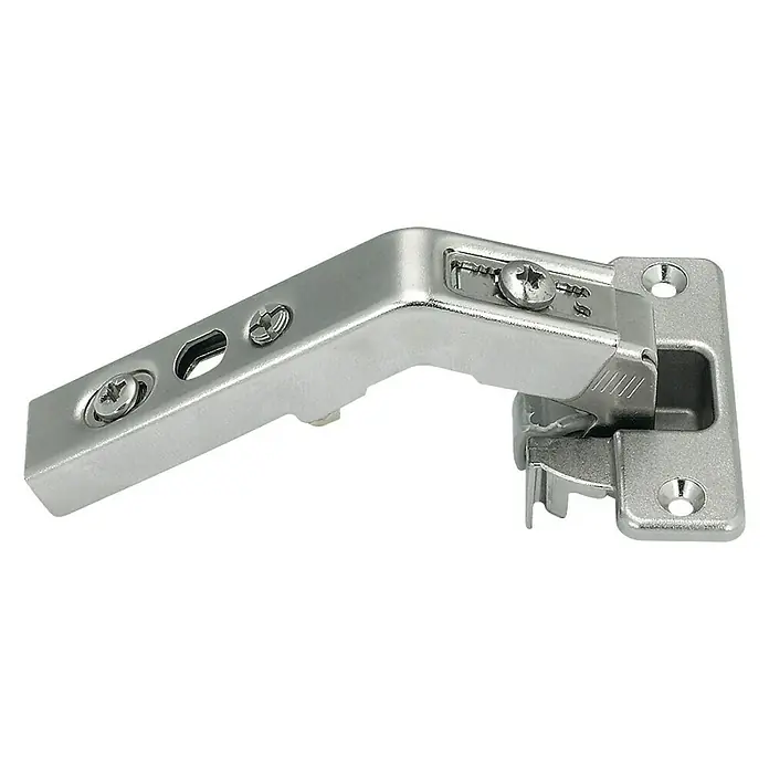 Häfele Bisagra de cazoleta Duomatic - Diámetro cazoleta: 35 mm, Ángulo de apertura: 70 ° - Primer plano de una bisagra metálica utilizada para muebles, sobre un fondo negro.