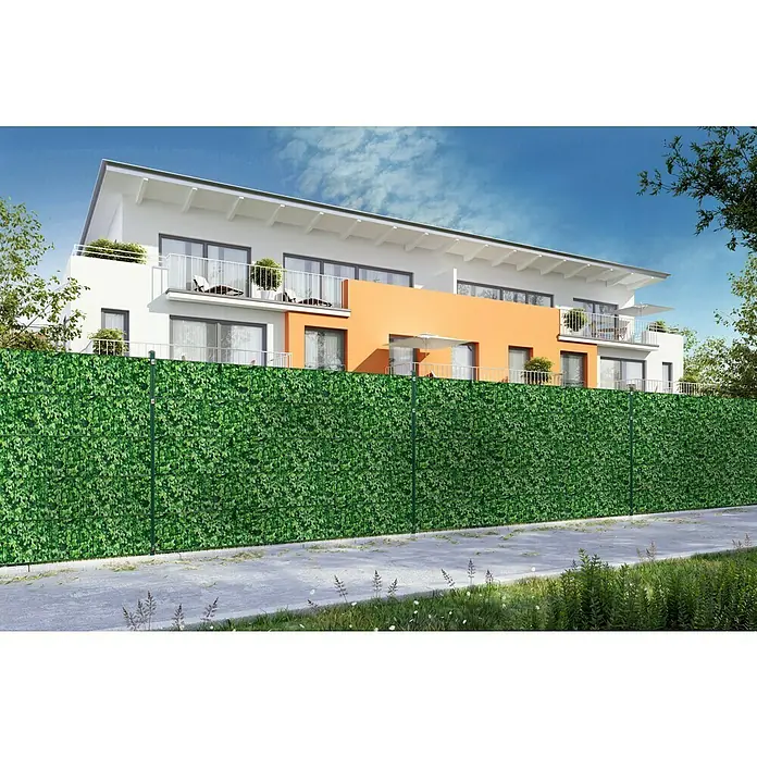 Sichtschutzstreifen - 2.050 x 19 cm, PVC - Blickdichter Zaun mit grünen Blättern für Privatsphäre im Garten oder auf der Terrasse, der vor neugierigen Blicken schützt.