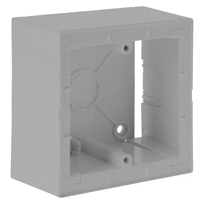 BJC Viva Caja de superficie plata - 43 x 86 x 86 mm, Colocar - Toma de la caja electrónica blanca con abertura. La caja sirve para instalar enchufes e interruptores.