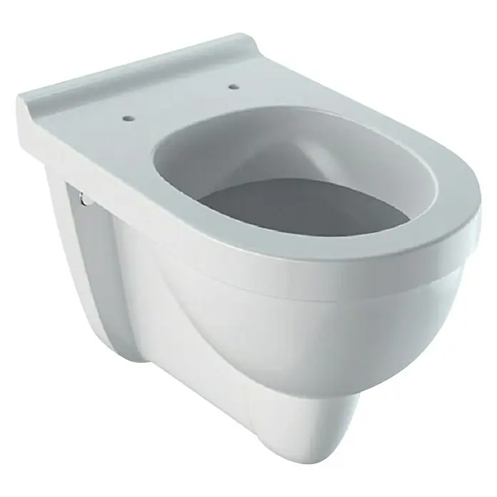 Geberit Renova Comfort Wand-WC Typ 1 - Mit Spülrand, Mit schmutzabweisender Glasur, Spülform: Tief, WC Abgang: Waagerecht, Weiß - Ein modernes, weißes Hänge-WC mit eleganten Rundungen und minimalistischem Design für Badezimmer mit Stil.