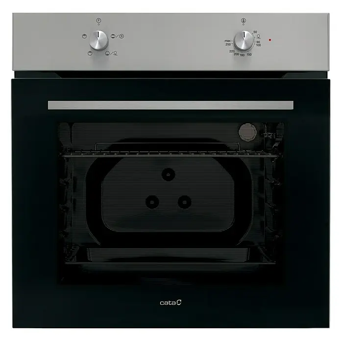 Cata Horno empotrado SES 7004 X - Volumen horno: 72 l, Número de tipos de calentamiento: 6 ud. - Horno encastrable Cata negro con controles plateados. Diseño moderno con frente de vidrio e iluminación interior para óptimos resultados de cocción.