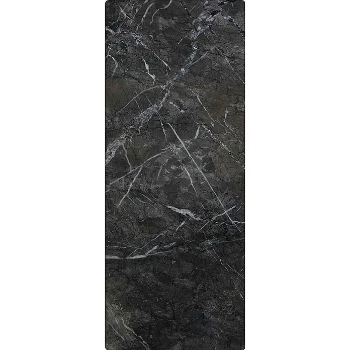 SanDesign Duschrückwandmuster Black Onyx - 17,5 cm x 7 cm x 8 mm, Formen & Muster - Detailansicht einer exquisiten schwarzen Marmorplatte mit feinen weißen Adern, ideal für elegante Innenraumgestaltungen.