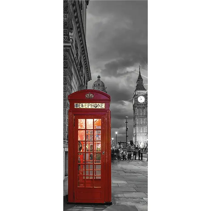 SanDesign Duschrückwandmuster London Telephone - 17,5 cm x 7 cm x 8 mm, Landschaft & Stadt - Ein ikonisches rotes Telefonzelle Londons erstrahlt vor dem Hintergrund von Big Ben und dem Houses of Parliament.