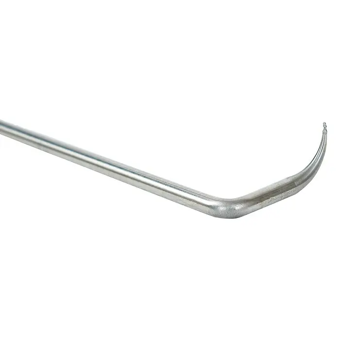 Grillgutwender - Länge: 50 cm - Nahaufnahme eines gebogenen Metallwerkzeugs, ideal für präzise Arbeiten und Hebelwirkung. Das Werkzeug ist robust und glänzend poliert.