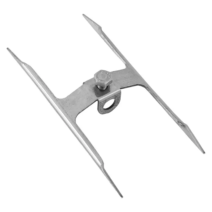 Drehspieß - Länge: 14 cm - Metallhalterung mit scharfen Zinken und Schraube in der Mitte, geeignet für diverse Befestigungszwecke.