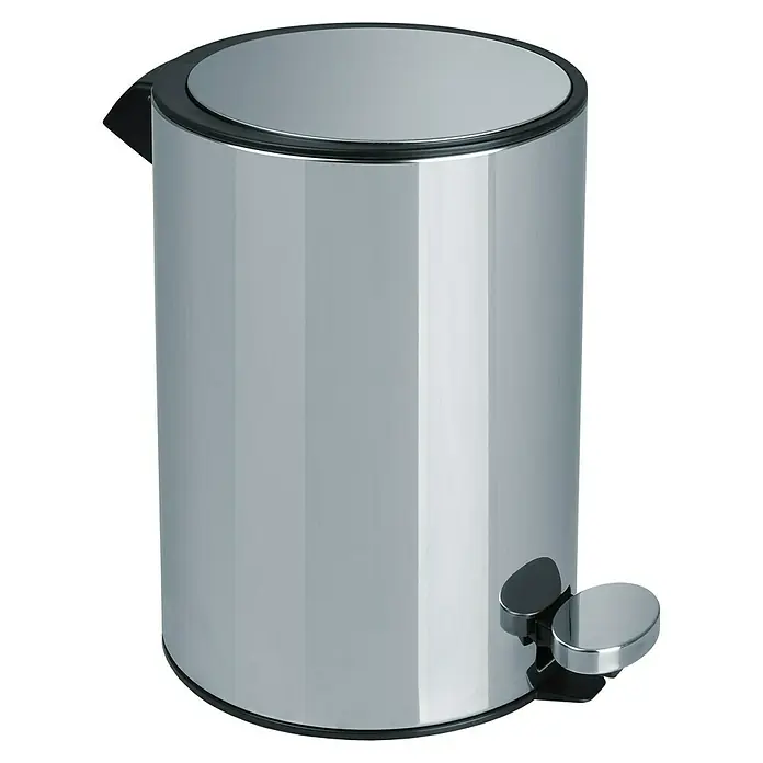 Camargue Treteimer Luba - 3 l, Edelstahl, Chrom - Ein glänzender, silberner Treteimer mit Deckel und Fußpedal, ideal für Badezimmer oder Küche. Praktisch und stilvoll.