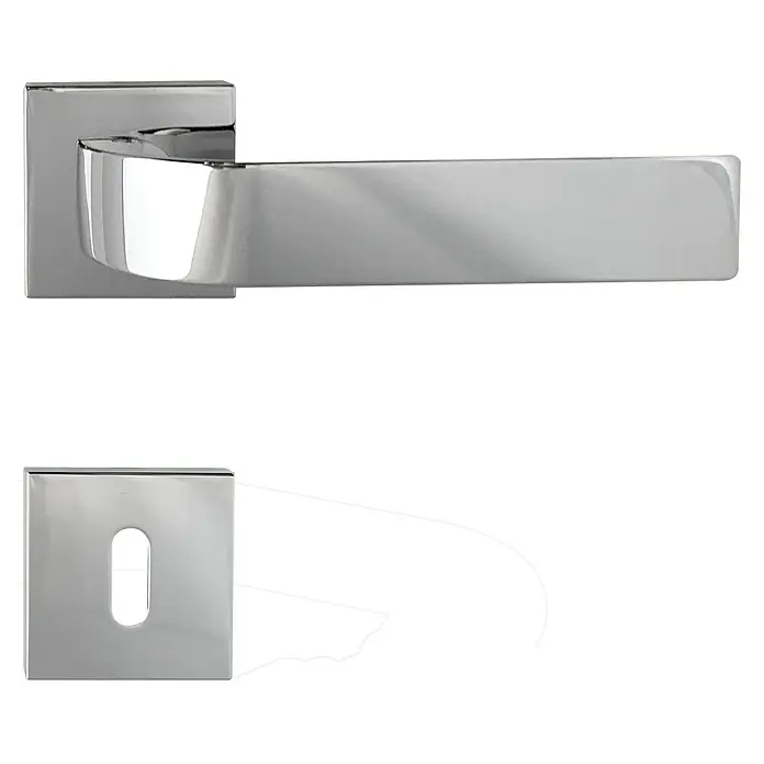 Diamond Doors Creative Zimmertürgarnitur Eidos - Sonstiges, Chrom, Buntbart - Quadratischer Türgriff und Schlossrosette aus glänzendem Chrom. Hochwertiges und modernes Design für Ihre Innentüren.